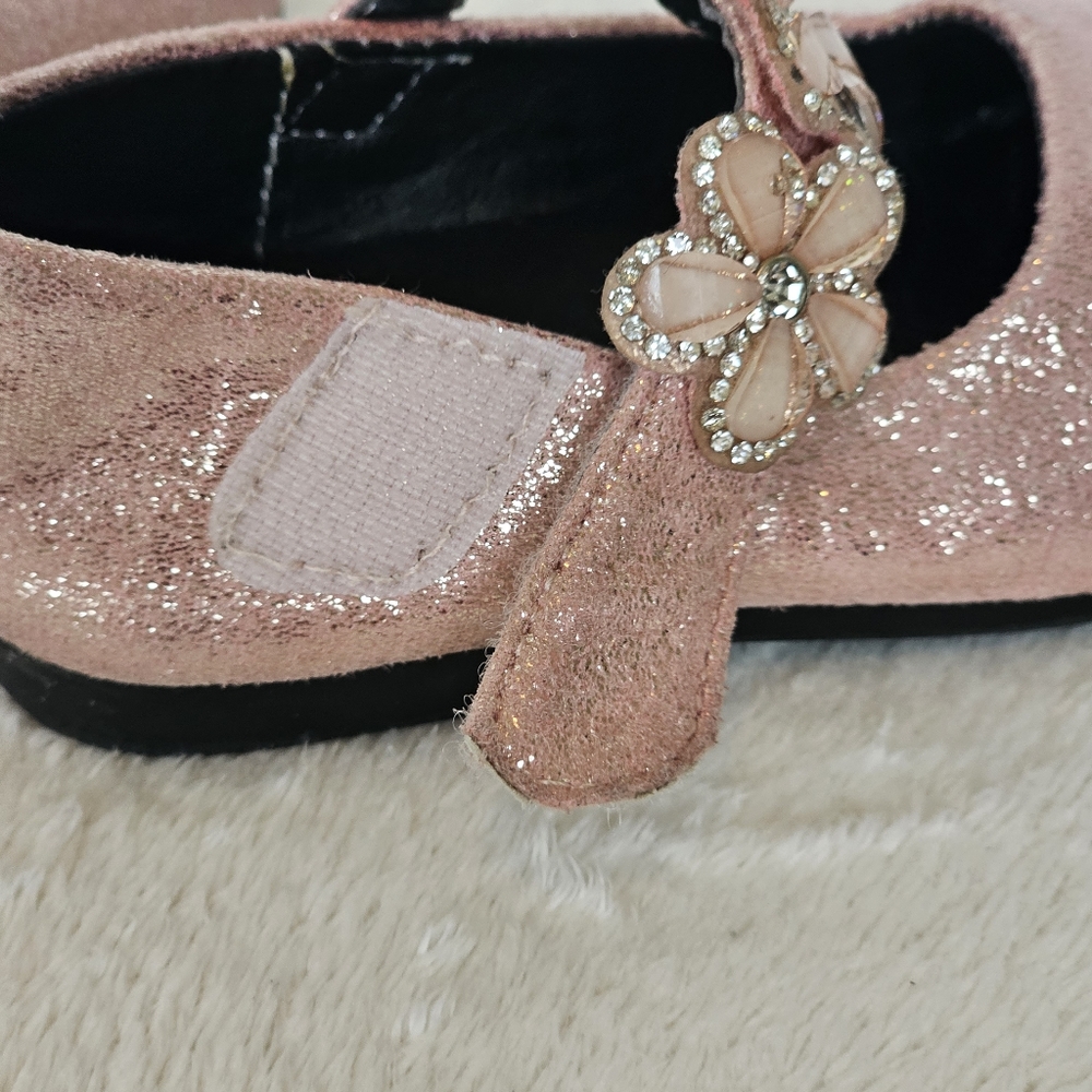 BELLA ROSA | Toddler Little Girls Glitter Pink Flowers Mary Jane Dress Shoes - Picture 5 of 13